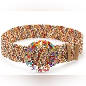 Stretch Raffia Belt with Retro Buckle